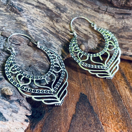 Gypsy Silver Hoop Earrings / Ethnic / Geometric / Rustic / Yoga / Hippie / Pretty / Boho / Bohemian / Festival