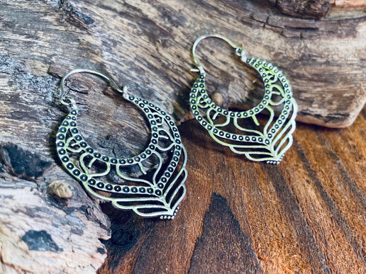 Gypsy Silver Hoop Earrings / Ethnic / Geometric / Rustic / Yoga / Hippie / Pretty / Boho / Bohemian / Festival