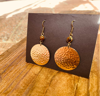 Small Boho Earrings tiger’s eye Brass Earrings / Triangle / Mandala / Ethnic / Rustic / Yoga / Hippie / Gypsy / Psy / Bohemian / Festival