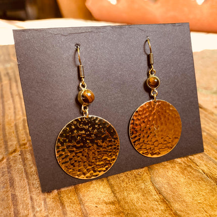 Small Boho Earrings tiger’s eye Brass Earrings / Triangle / Mandala / Ethnic / Rustic / Yoga / Hippie / Gypsy / Psy / Bohemian / Festival