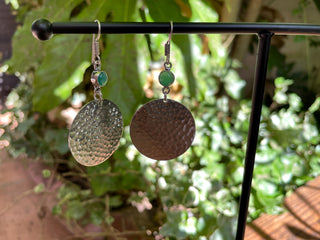 Contemporary Green Onyx Hammered Brass Dangle earrings Ethnic, rustic, yoga, hippie, gypsy, pretty, psy, bohemian, festival