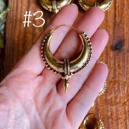 Tribal Chunky Gold Hoops / Brass / Ethnic / Boho / Unisex / Mens / Rustic / Psy / Gypsy / Spiral / Hippie / Bohemian / Festival / style