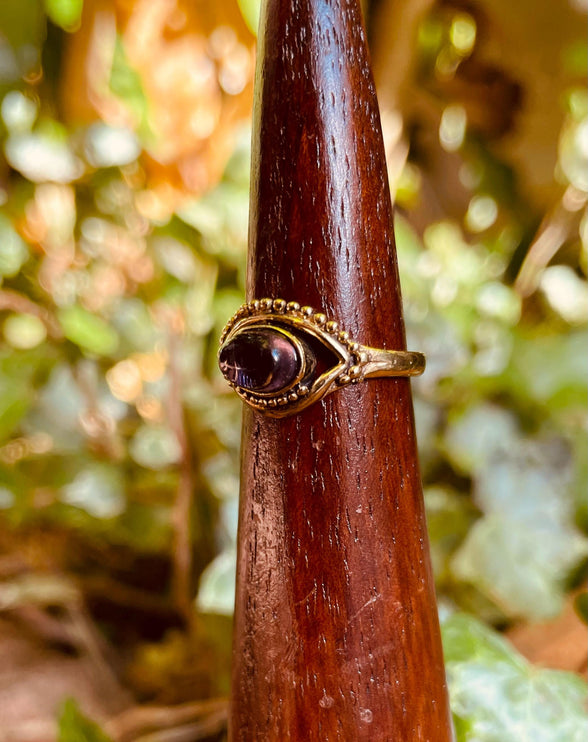 Evil Eye Ring Amethyst Brass / Chakras / Protection / Boho / Bohemian / Psy / Rustic / Tribal / Gypsy / Festival / Healing / Festival