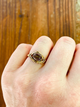 Evil Eye Ring Amethyst Brass / Chakras / Protection / Boho / Bohemian / Psy / Rustic / Tribal / Gypsy / Festival / Healing / Festival