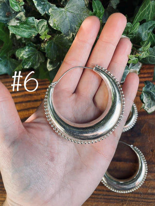 Silver Chunky Hoop Earrings Multi Size, Ethnic Beaded Hoops