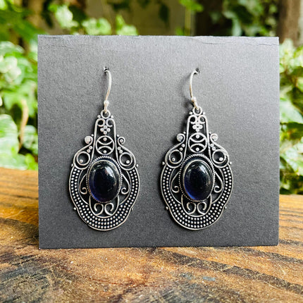 Amethyst Large Silver Drop Dangle earrings / Birth Stone / Ethnic / Rustic / Yoga Hippie / Gypsy / Gift for Her / Bohemian / Festival