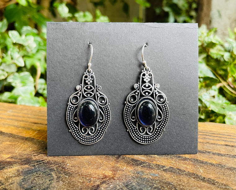 Amethyst Large Silver Drop Dangle earrings / Birth Stone / Ethnic / Rustic / Yoga Hippie / Gypsy / Gift for Her / Bohemian / Festival