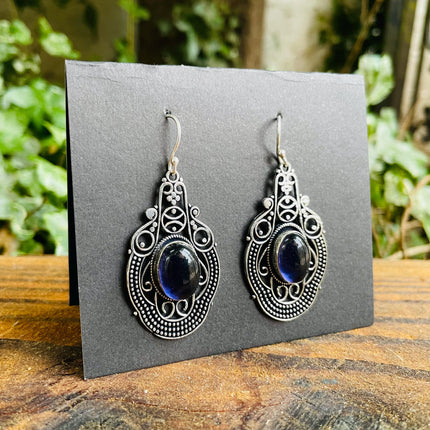 Amethyst Large Silver Drop Dangle earrings / Birth Stone / Ethnic / Rustic / Yoga Hippie / Gypsy / Gift for Her / Bohemian / Festival