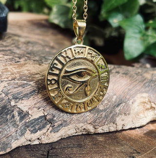 Eye of Horus Gold Necklace / Brass / Stainless Steel Chain / Ancient Egypt / Ra / Hieroglyphics / Brass / Ethnic / Gypsy / Boho / Bohemian