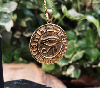 Eye of Horus Gold Necklace / Brass / Stainless Steel Chain / Ancient Egypt / Ra / Hieroglyphics / Brass / Ethnic / Gypsy / Boho / Bohemian