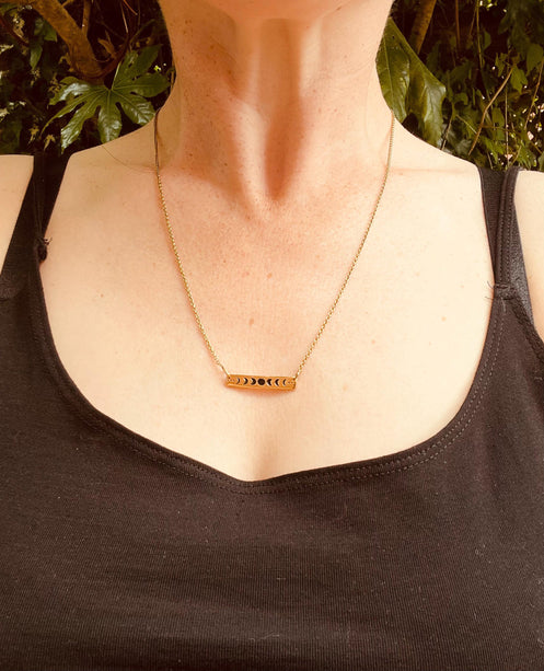 Lunar Phase Gold Necklace / Brass / Chain / Astronomy / Ethnic / Gypsy / Boho / Bohemian / Festival / Burning Man / Coachella