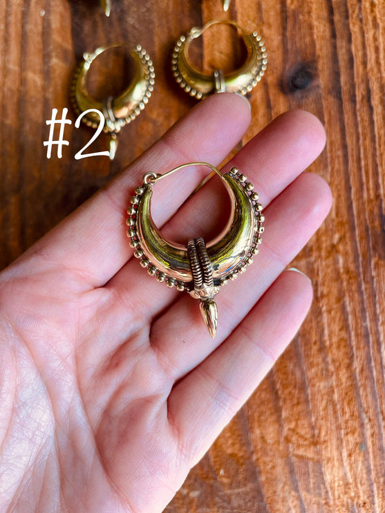 Tribal Chunky Gold Hoops / Brass / Ethnic / Boho / Unisex / Mens / Rustic / Psy / Gypsy / Spiral / Hippie / Bohemian / Festival / style