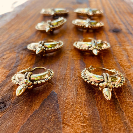 Tribal Chunky Gold Hoops / Brass / Ethnic / Boho / Unisex / Mens / Rustic / Psy / Gypsy / Spiral / Hippie / Bohemian / Festival / style