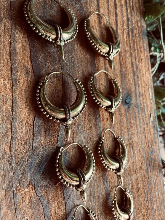 Tribal Chunky Gold Hoops / Brass / Ethnic / Boho / Unisex / Mens / Rustic / Psy / Gypsy / Spiral / Hippie / Bohemian / Festival / style