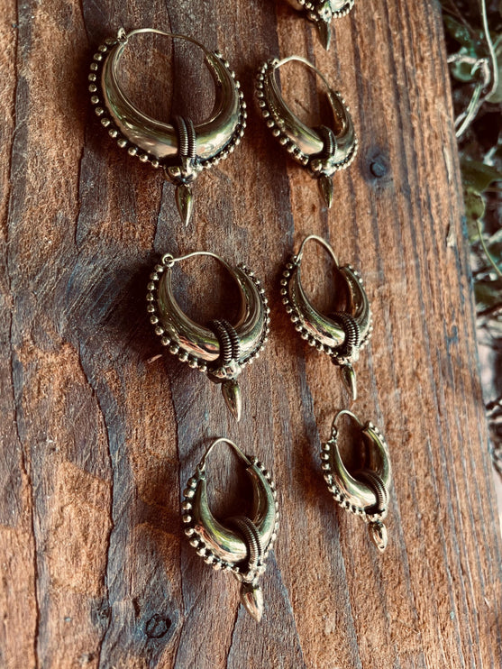 Tribal Chunky Gold Hoops / Brass / Ethnic / Boho / Unisex / Mens / Rustic / Psy / Gypsy / Spiral / Hippie / Bohemian / Festival / style