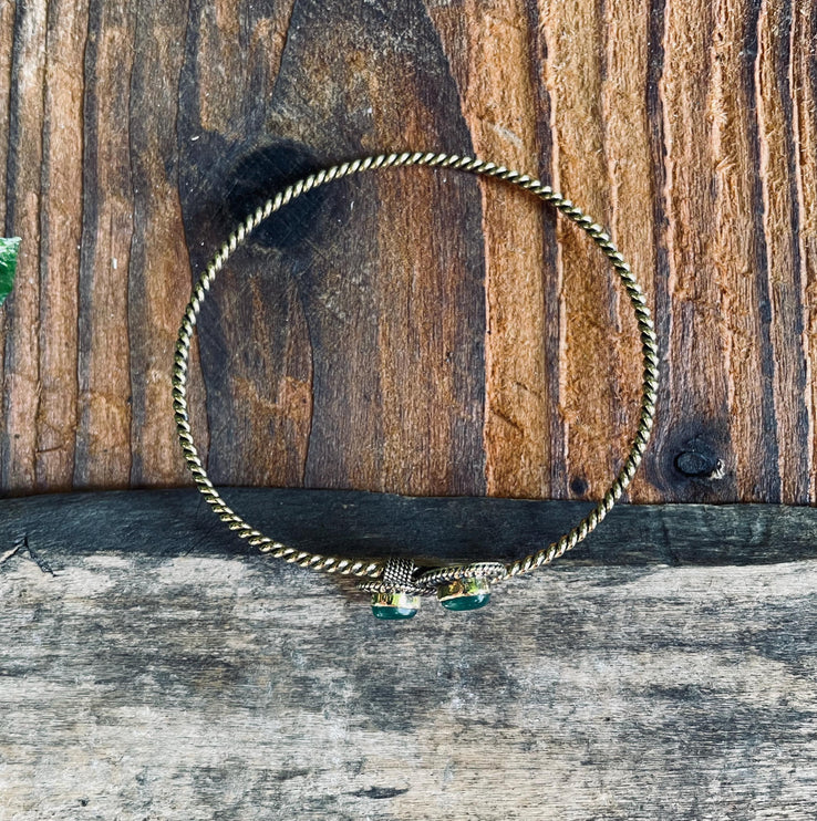 Brass Arm Bracelet Green Onyx / Tribal / Spiral / Boho / Bangle/ Ethnic / Rustic / Bohemian / Hippie / Gypsy / Psy / Adjustable