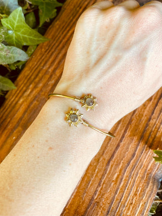 Labradorite Flower Boho Brass Bracelet / Adjustable / Gold Bangle / Ethnic / Rustic / Bohemian / Hippie / Gypsy / Psy / Bohemian Jewelery