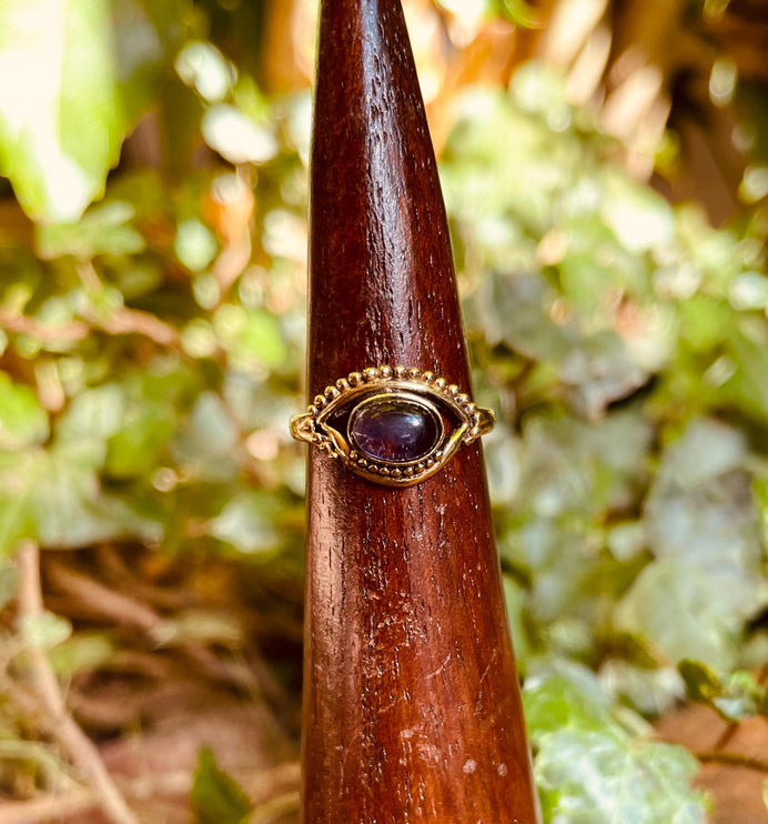 Evil Eye Ring Amethyst Brass / Chakras / Protection / Boho / Bohemian / Psy / Rustic / Tribal / Gypsy / Festival / Healing / Festival