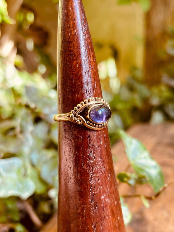 Evil Eye Ring Amethyst Brass / Chakras / Protection / Boho / Bohemian / Psy / Rustic / Tribal / Gypsy / Festival / Healing / Festival