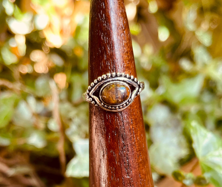 Evil Eye Ring Tiger's Eye Silver / Protection / Boho / Bohemian / Psy / Rustic / Tribal / Gypsy / Festival / Healing / Festival