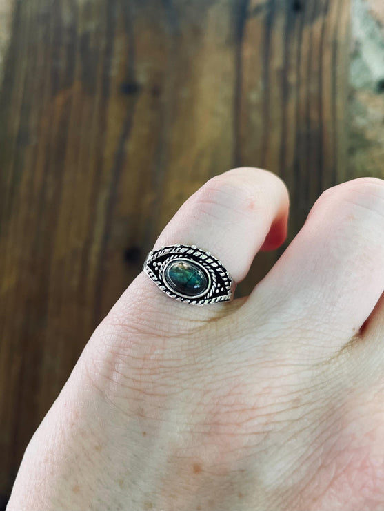 Evil Eye Ring Labradorite Silver / Protection / Boho / Bohemian / Psy / Rustic / Tribal / Gypsy / Festival / Healing / Festival