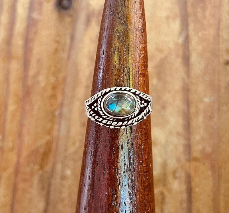 Evil Eye Ring Labradorite Silver / Protection / Boho / Bohemian / Psy / Rustic / Tribal / Gypsy / Festival / Healing / Festival