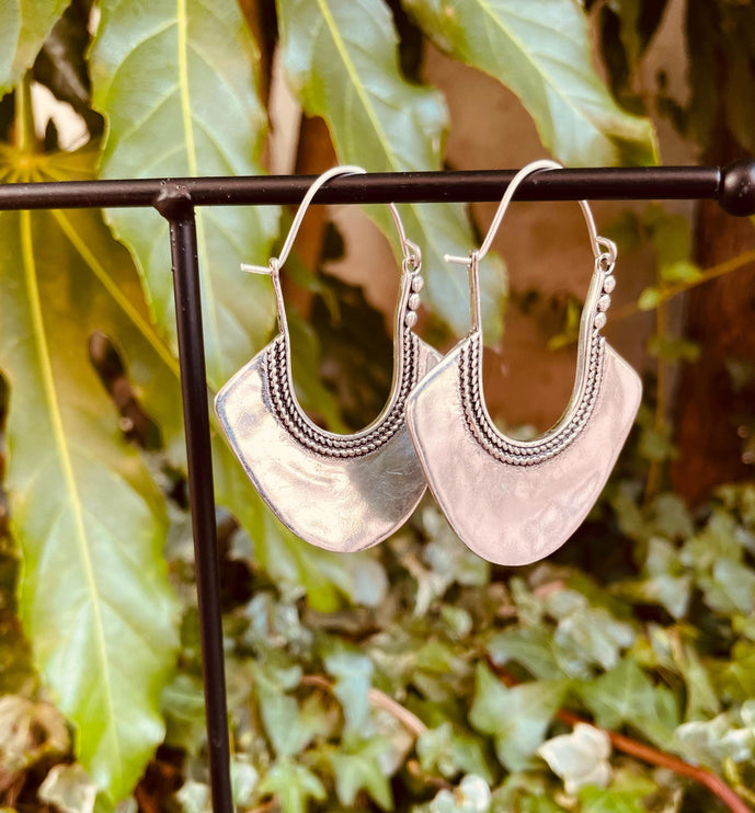 Indian Style Long Drop Silver Earrings; Ethnic, Geometric, rustic, yoga, hippie, gypsy, pretty, psy, boho, bohemian, festival