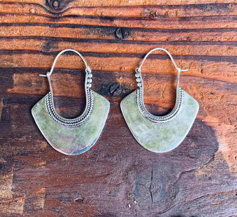 Indian Style Long Drop Silver Earrings; Ethnic, Geometric, rustic, yoga, hippie, gypsy, pretty, psy, boho, bohemian, festival