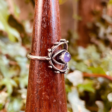 Silver Eye Amethyst Ring / Unique Gemstone Ring / Unisex Ring / Illuminati / Third Eye / Boho / Ethnic / Rustic / Gypsy / Psy / Gift for Her