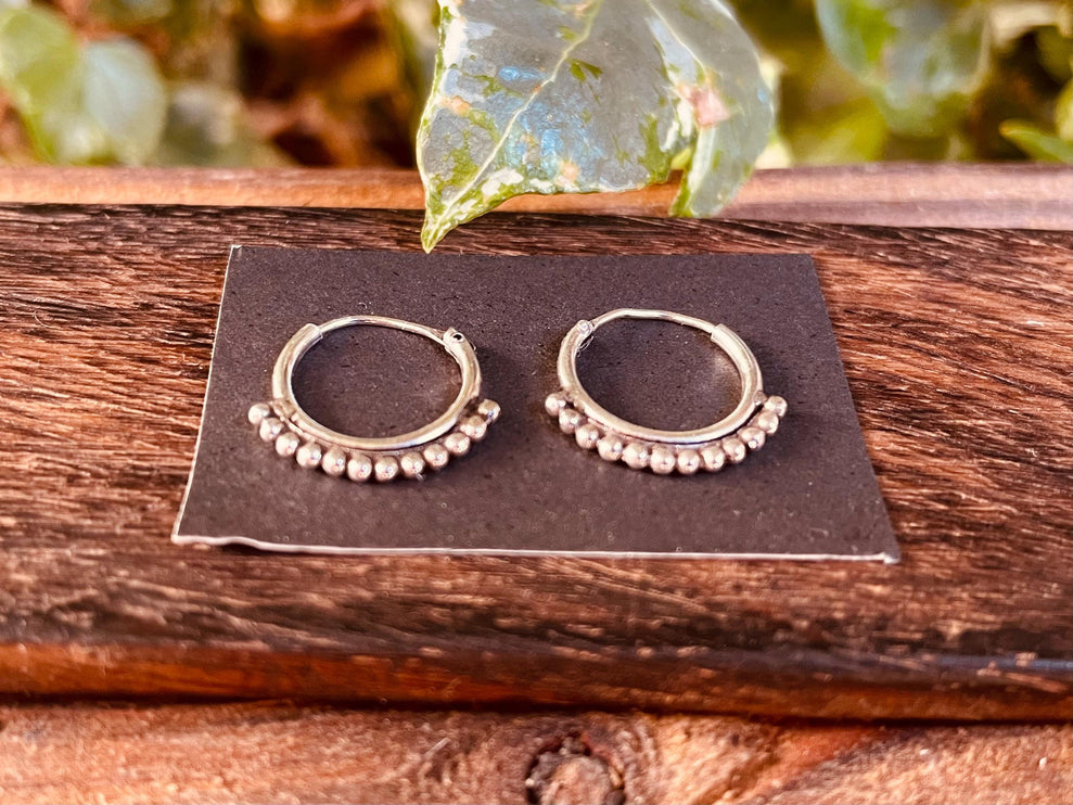 Mini Boho Sterling Silver 925 Hoop Earrings; Clicker Jewellery, Small, Rustic, Yoga, Hippie, Gypsy, Pretty, Ssy, Boho, Bohemian, Festival