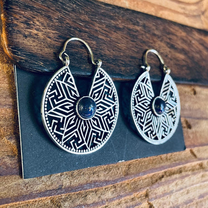 Lapis Lazuli Silver Earrings / Ethnic Jewelery / Blue Stone / Rustic / yoga / hippie / gypsy / Bohemian / Psy / Boho / Gift Her / Festival