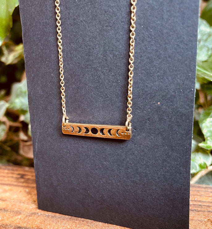 Lunar Phase Gold Necklace / Brass / Chain / Astronomy / Ethnic / Gypsy / Boho / Bohemian / Festival / Burning Man / Coachella