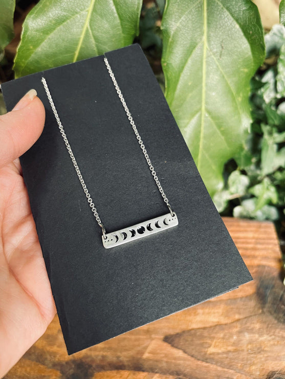 Lunar Phase Silver Necklace / Chain / Astronomy / Ethnic / Gypsy / Boho / Bohemian / Festival / Burning Man / Coachella / Silver plated