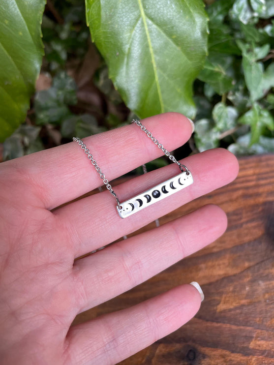 Lunar Phase Silver Necklace / Chain / Astronomy / Ethnic / Gypsy / Boho / Bohemian / Festival / Burning Man / Coachella / Silver plated