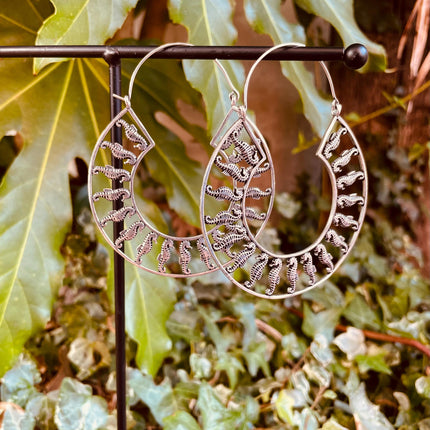 Silver Sea Horse Earrings Extra Large Hoops / Lightweight / Unique Gift / Boho Jewellery / Ethnic / Rustic / Festival / Gypsy / Hippie
