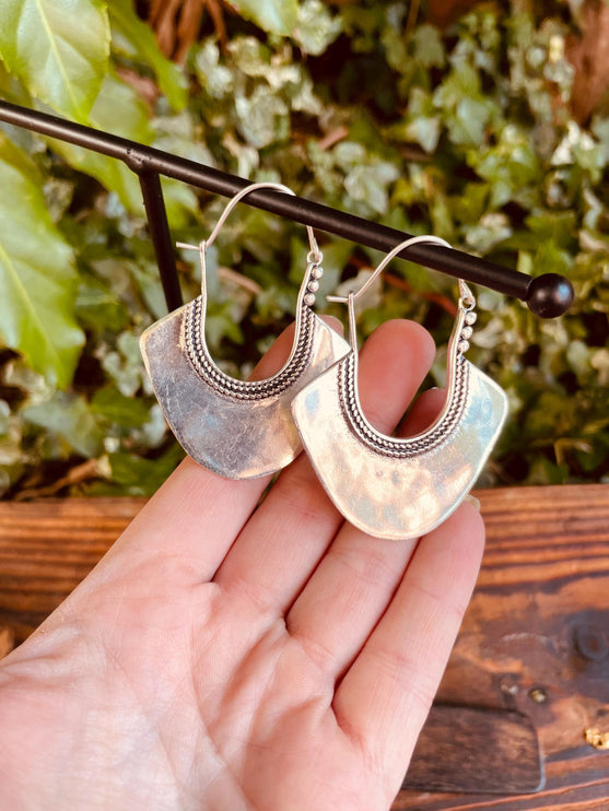 Indian Style Long Drop Silver Earrings; Ethnic, Geometric, rustic, yoga, hippie, gypsy, pretty, psy, boho, bohemian, festival