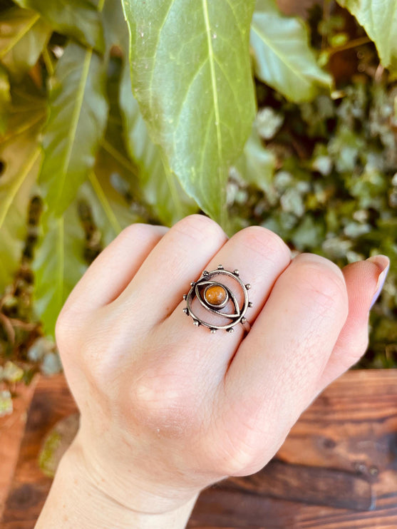 Silver Eye Tiger Eye Ring / Unique Gemstone Ring / Unisex Ring / Illuminati / Third Eye / Boho / Ethnic / Rustic / Gypsy / Psy / Thumb