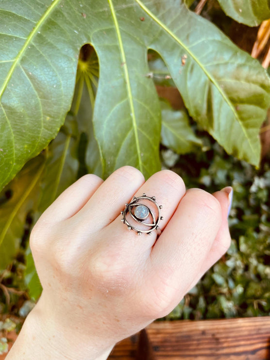 Silver Eye Labradorite Ring / Unique Gemstone Ring / Unisex Ring / Illuminati / Third Eye / Boho / Ethnic / Rustic / Gypsy / Gift for Her