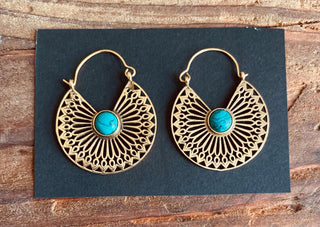 Boho Earrings Golden Ethnic Turquoise Ethnic, rustic, yoga, hippie, gypsy, pretty, psy, boho, bohemian, festival