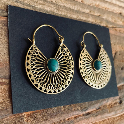 Boho Earrings Golden Ethnic Turquoise Ethnic, rustic, yoga, hippie, gypsy, pretty, psy, boho, bohemian, festival