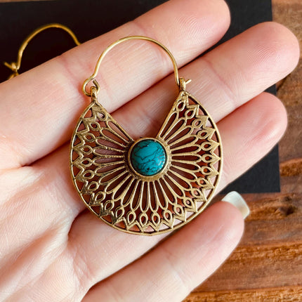 Boho Earrings Golden Ethnic Turquoise Ethnic, rustic, yoga, hippie, gypsy, pretty, psy, boho, bohemian, festival