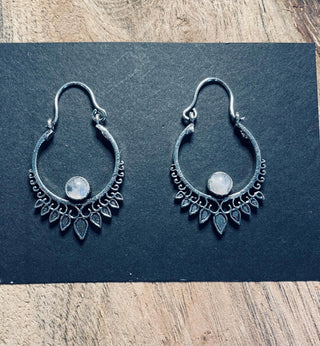 Silver Moonstone Earrings / Small / Mandala / Ethnic / Rustic / Yoga / Hippie / Gypsy / Psy / Bohemian / Festival