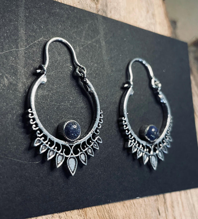 Small Boho Silver Earrings Lapis Lazuli / Triangle / Mandala / Ethnic / Rustic / Yoga / Hippie / Gypsy / Psy / Bohemian / Festival