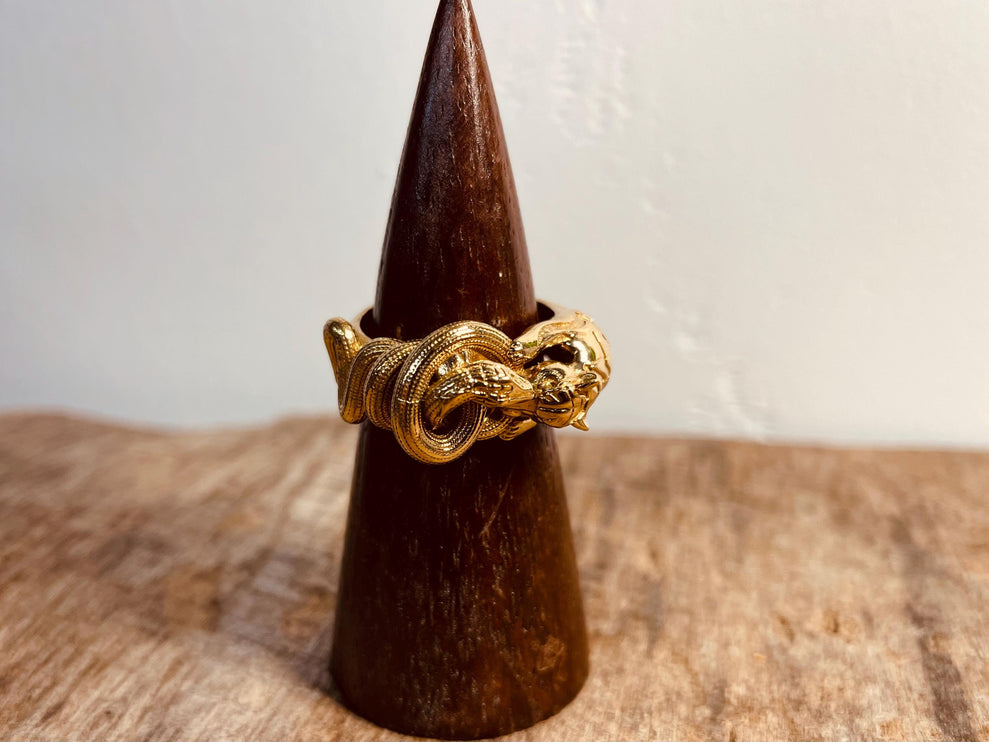 Gold Tiger Snake Ring / Brass / Unisex Jewellery / Mens Jewellery / Ethnic / Geometric / Rustic / Yoga / Hippie / Boho / Bohemian / Festival