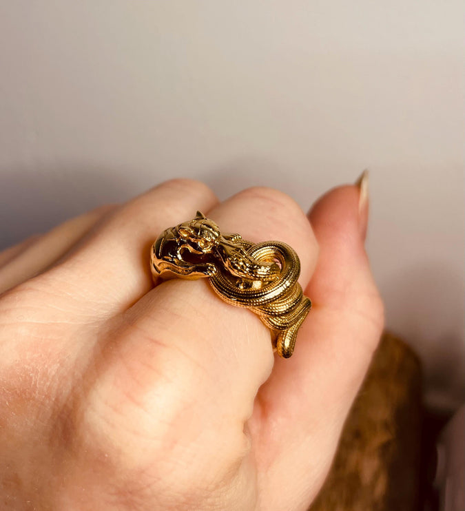 Gold Tiger Snake Ring / Brass / Unisex Jewellery / Mens Jewellery / Ethnic / Geometric / Rustic / Yoga / Hippie / Boho / Bohemian / Festival