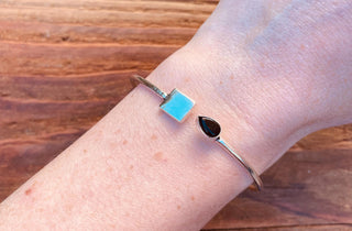 Silver Bracelet Black Onyx / Modern Bangle / Minimalist / Ethnic / Rustic / Bohemian / Hippie / Body / Adjustable / Gift For Her /