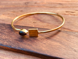 Gold Bracelet Black Onyx Brass / Modern Bangle / Minimalist / Ethnic / Rustic / Bohemian / Hippie / Body / Adjustable / Gift For Her /
