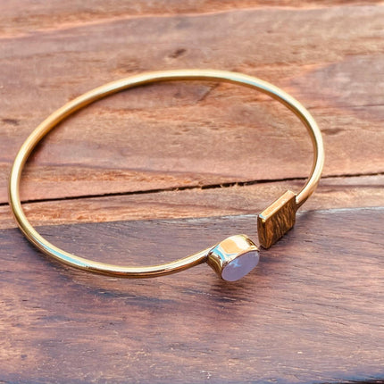 Brass Bracelet Rose Quartz / Modern Bangle / Minimalist / Ethnic / Rustic / Bohemian / Hippie / Body / Adjustable / Gift For Her /