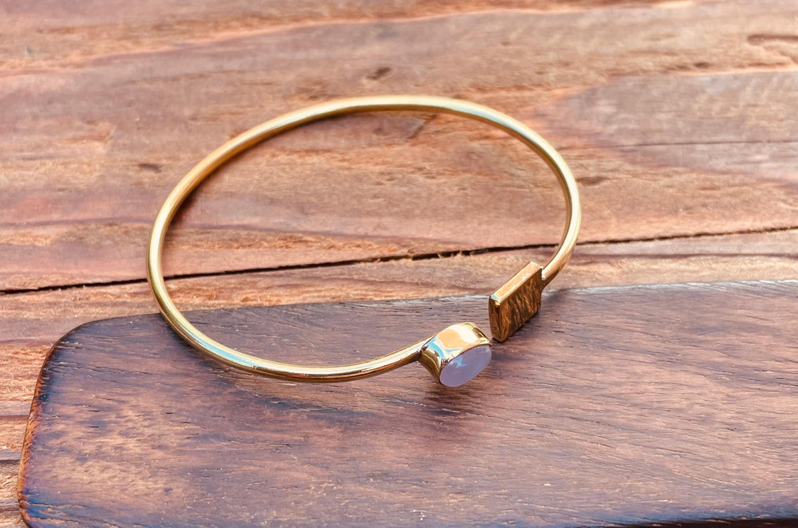 Brass Bracelet Rose Quartz / Modern Bangle / Minimalist / Ethnic / Rustic / Bohemian / Hippie / Body / Adjustable / Gift For Her /