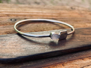 Silver Bracelet Rose Quartz / Modern Bangle / Minimalist / Ethnic / Rustic / Bohemian / Hippie / Body / Adjustable / Gift For Her /